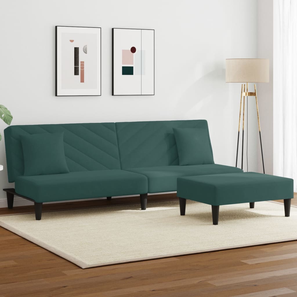Ensemble de canapés 2 pcs avec coussins vert foncé velours - XIOS