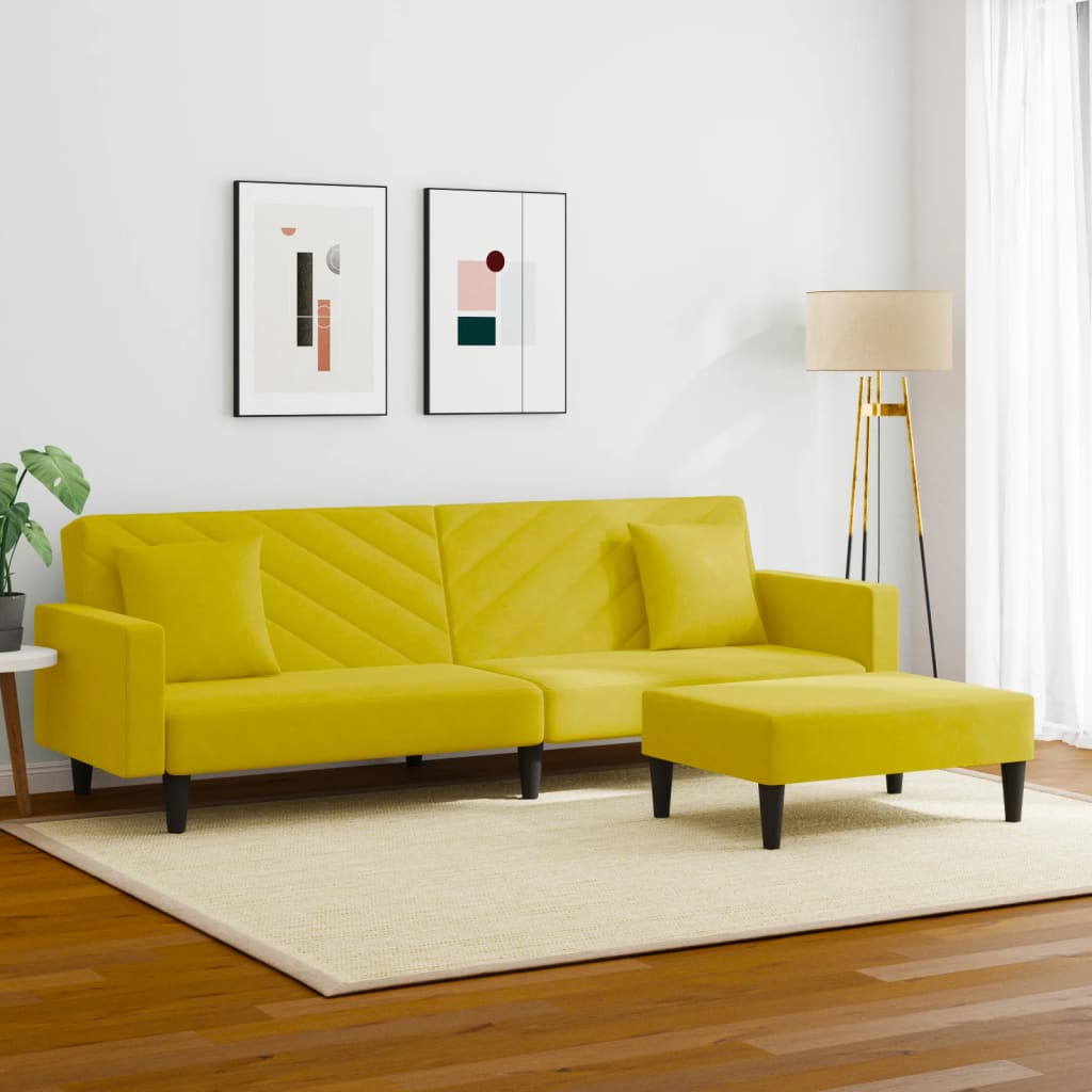 Ensemble de canapés 2 pcs avec coussins jaune velours - XIOS
