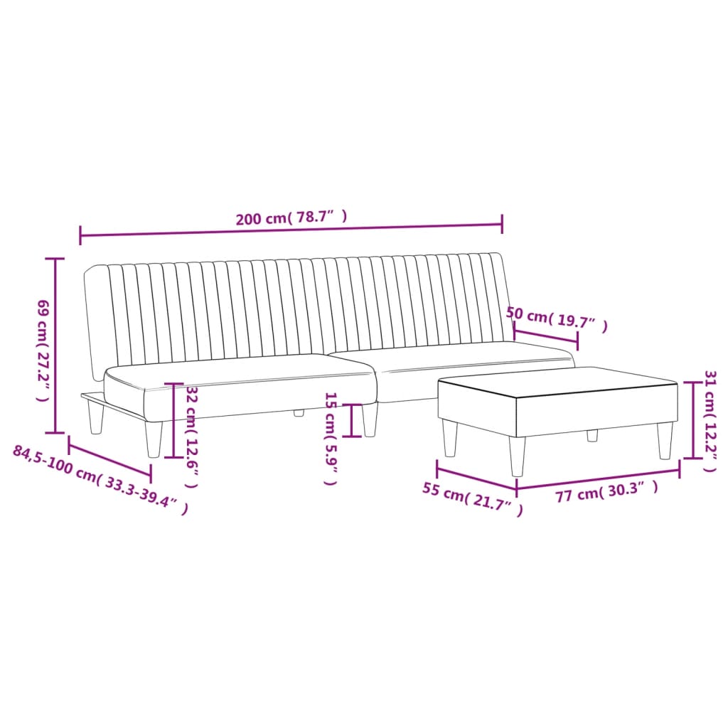 Ensemble de canapés 2 pcs gris foncé velours - XIOS