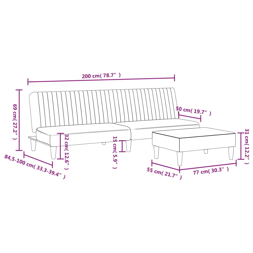 Ensemble de canapés 2 pcs noir velours - XIOS