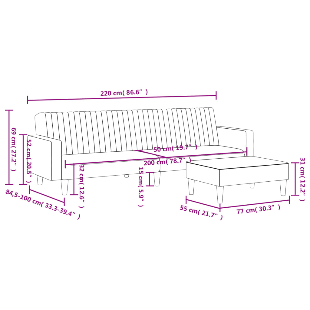Ensemble de canapés 2 pcs jaune velours - XIOS