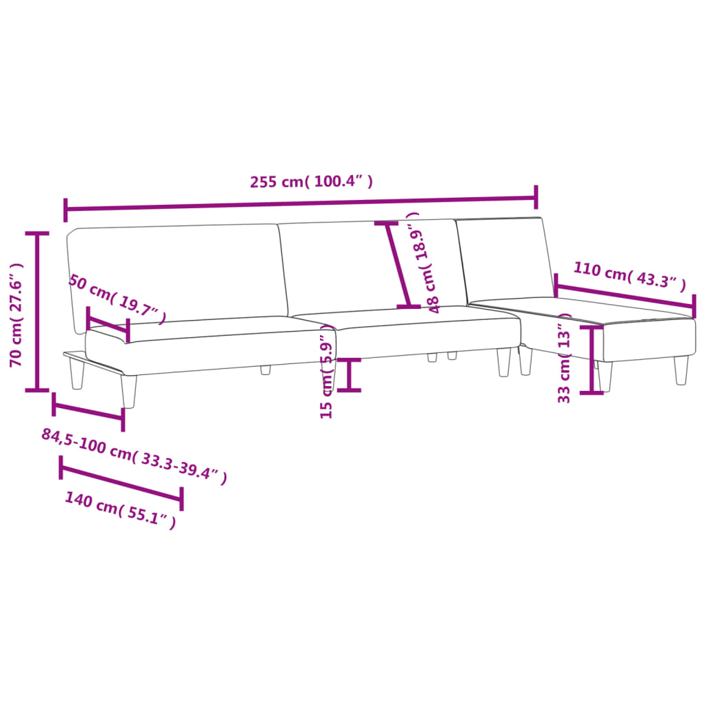 Ensemble de canapés 2 pcs noir tissu - XIOS