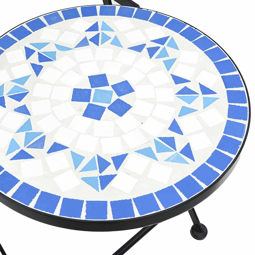 Ensemble de bistro mosaïque bleu et blanc fer et céramique