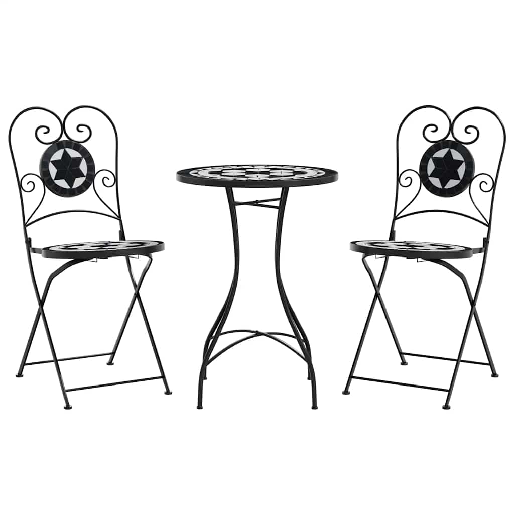 Ensemble de bistro mosaïque noir et blanc fer et céramique