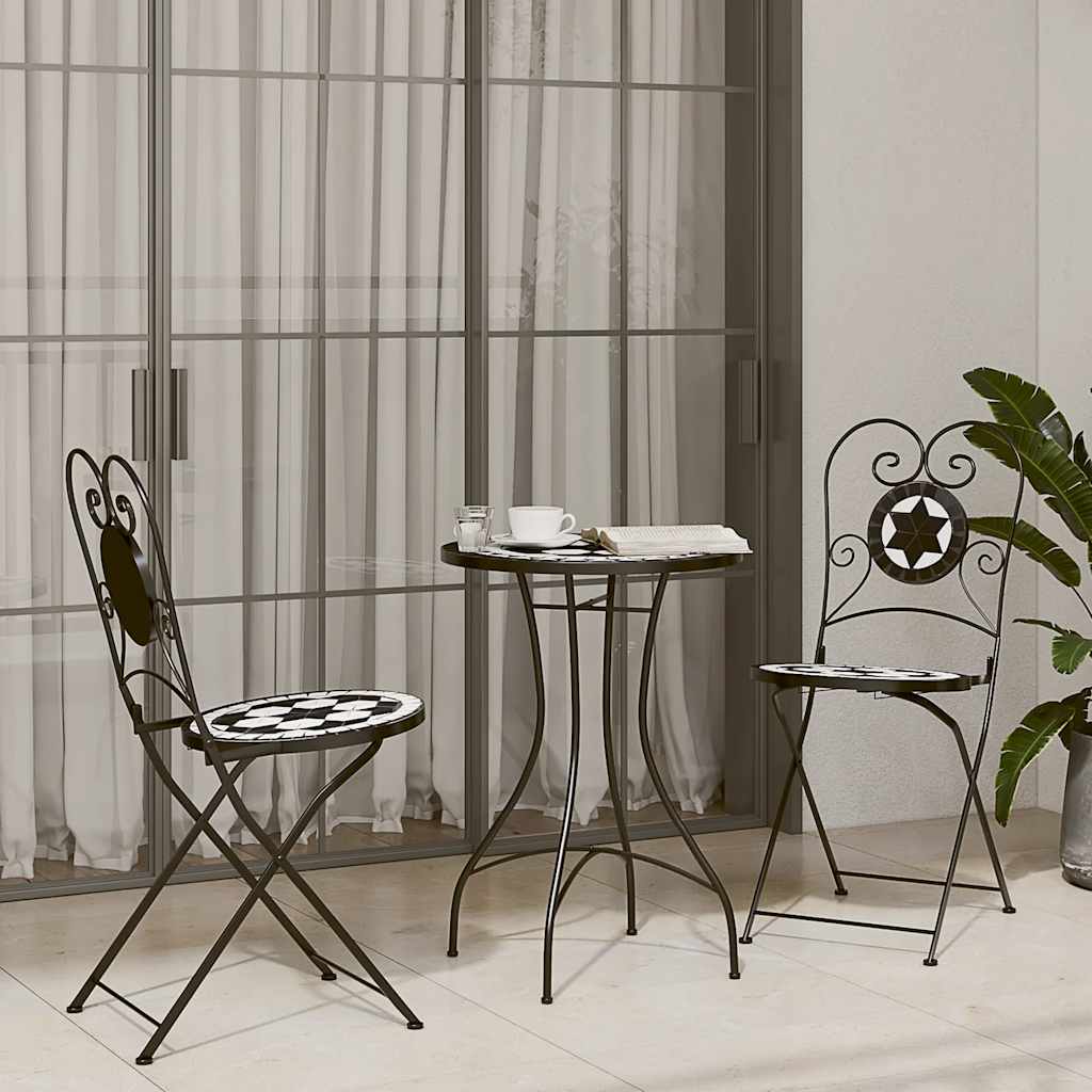 Ensemble de bistro mosaïque noir et blanc fer et céramique