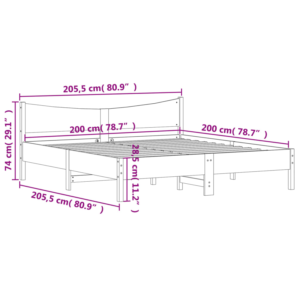 Cadre de lit sans matelas 200x200 cm bois massif de pin - XIOS