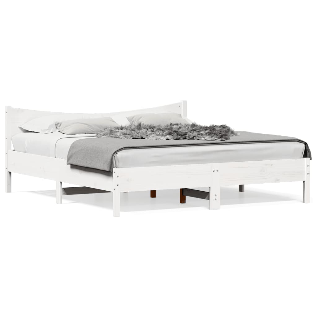 Cadre de lit sans matelas blanc 200x200 cm bois massif de pin - XIOS
