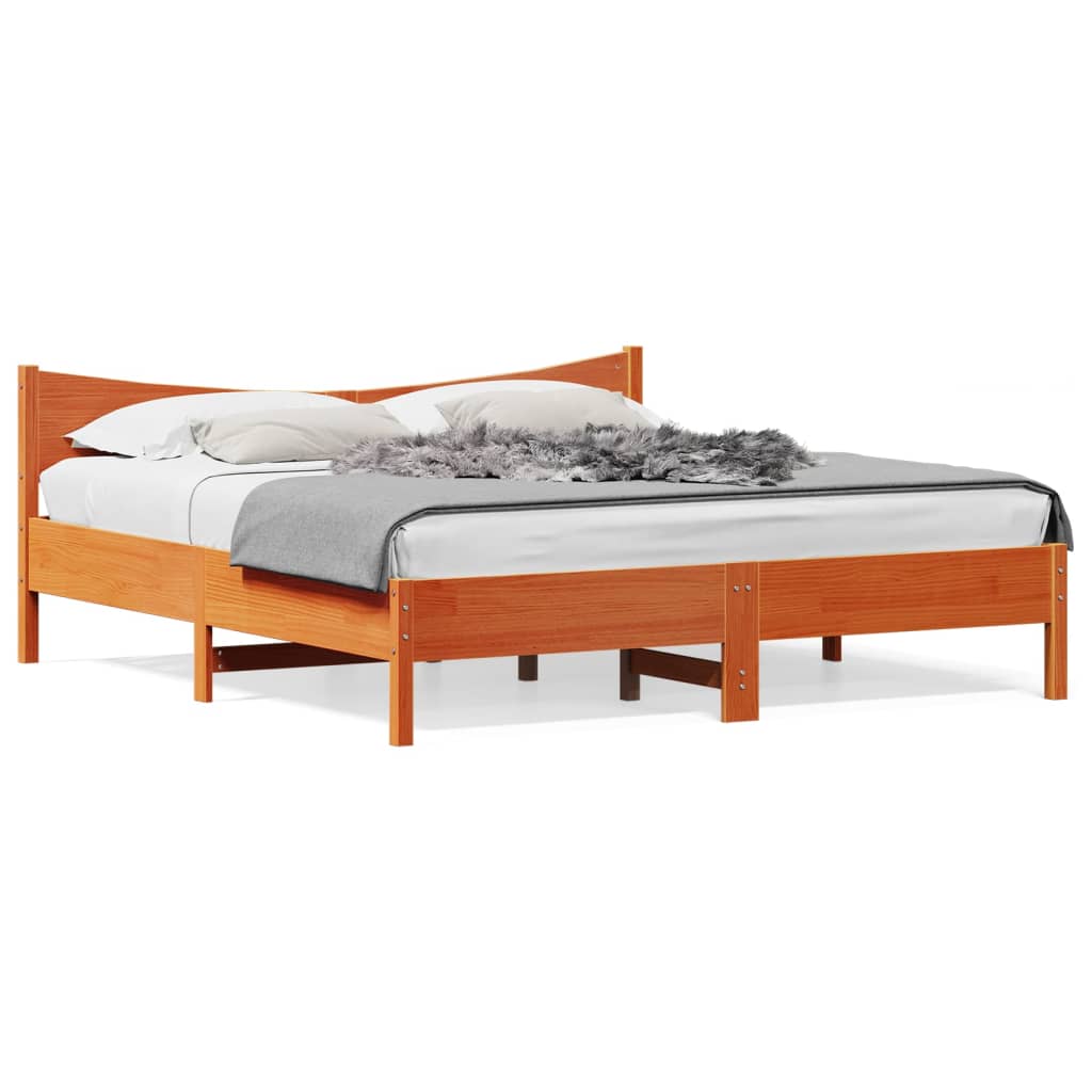 Cadre de lit sans matelas cire marron 200x200cm bois pin massif - XIOS