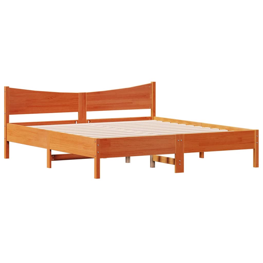 Cadre de lit sans matelas cire marron 200x200cm bois pin massif - XIOS