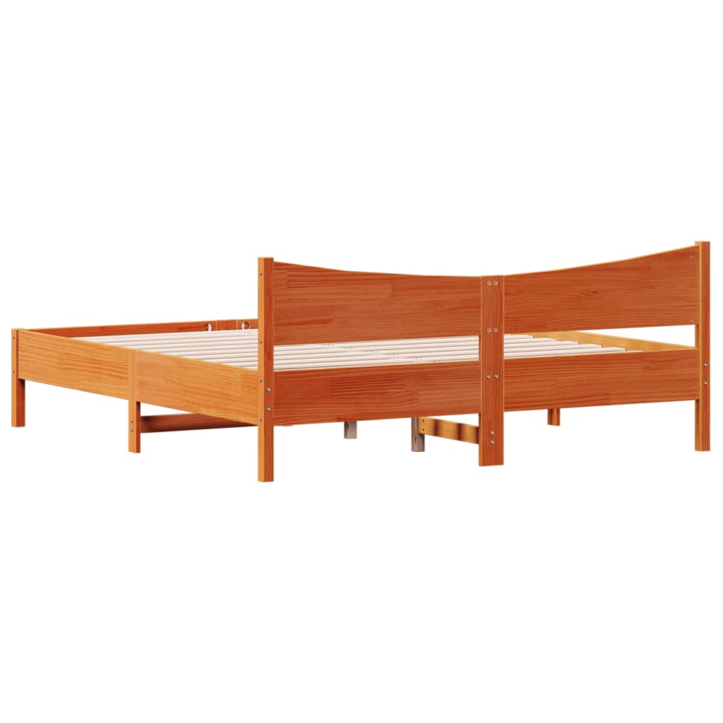 Cadre de lit sans matelas cire marron 200x200cm bois pin massif - XIOS