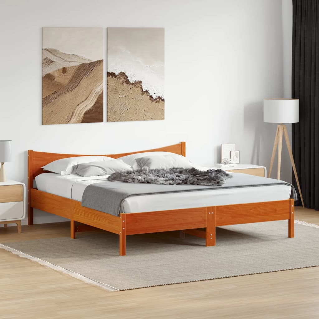 Cadre de lit sans matelas cire marron 200x200cm bois pin massif - XIOS