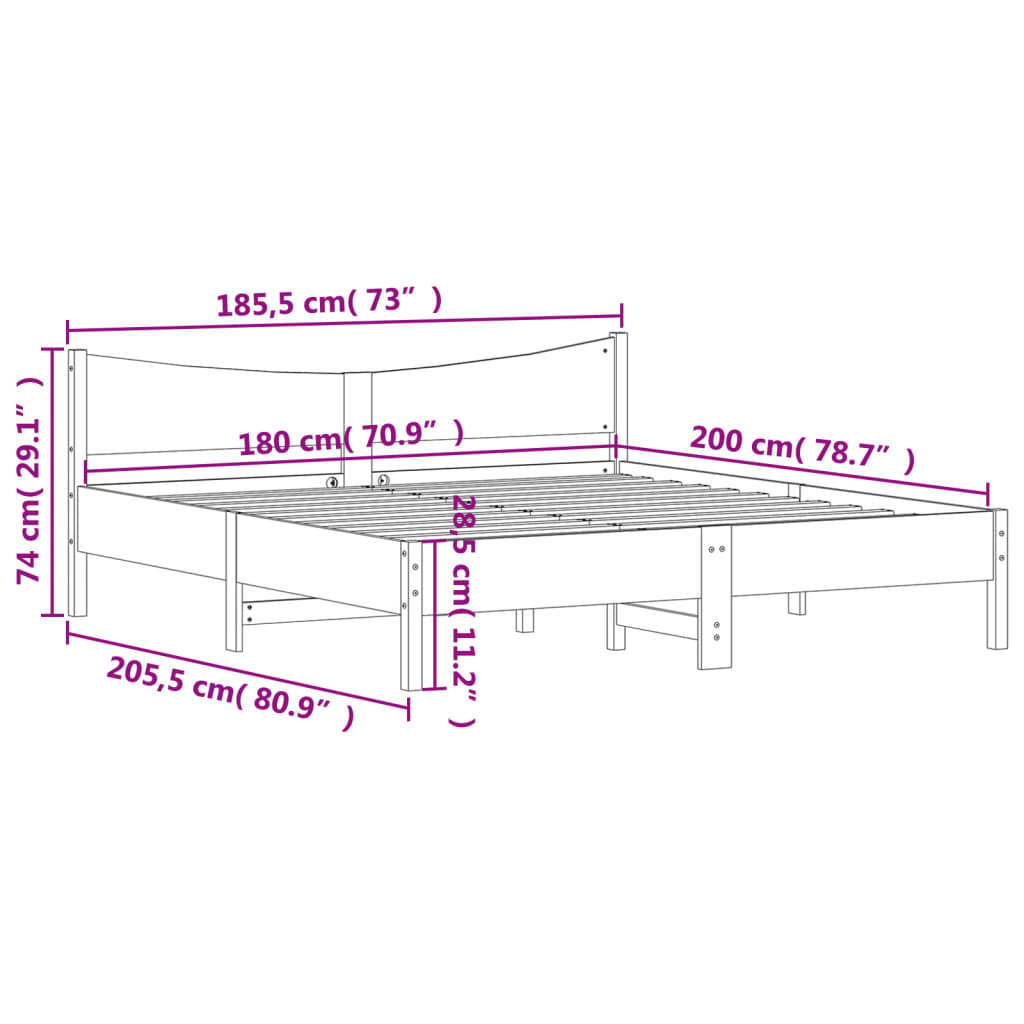 Cadre de lit sans matelas blanc 180x200 cm bois massif de pin - XIOS