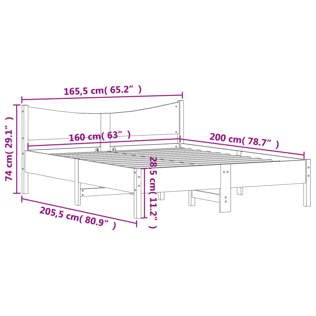 Cadre de lit sans matelas 160x200 cm bois massif de pin - XIOS