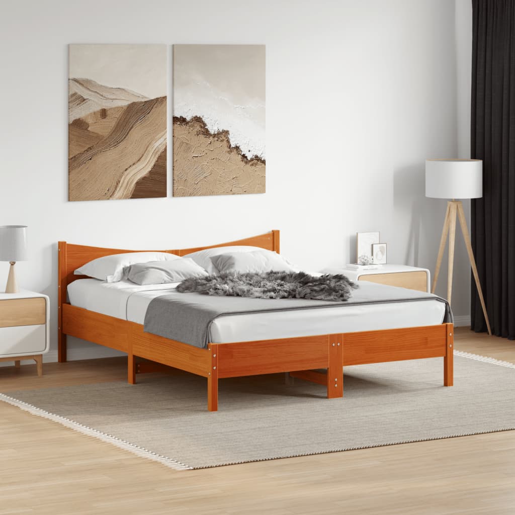 Cadre de lit sans matelas cire marron 160x200cm bois pin massif - XIOS