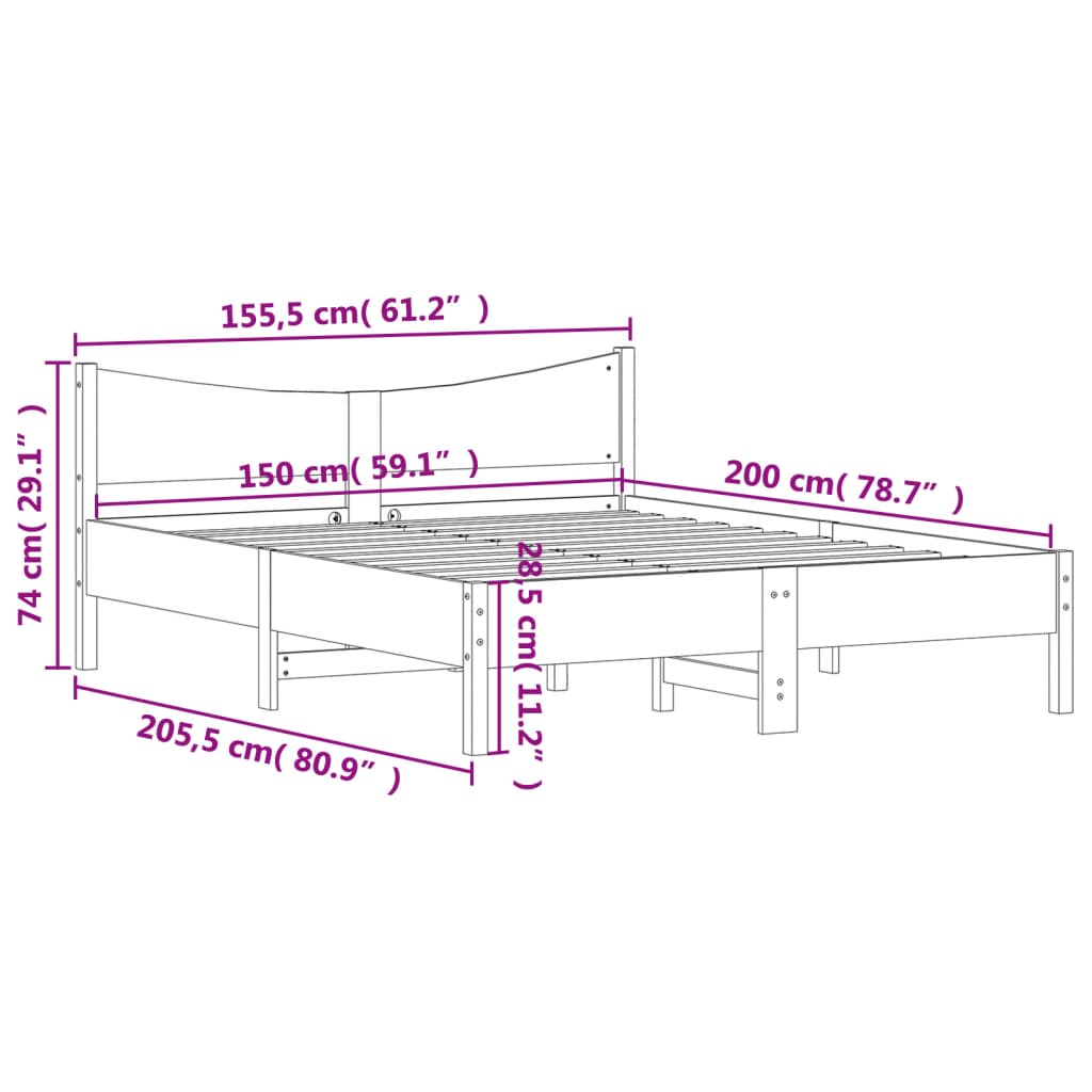 Cadre de lit sans matelas 150x200 cm bois de pin massif - XIOS