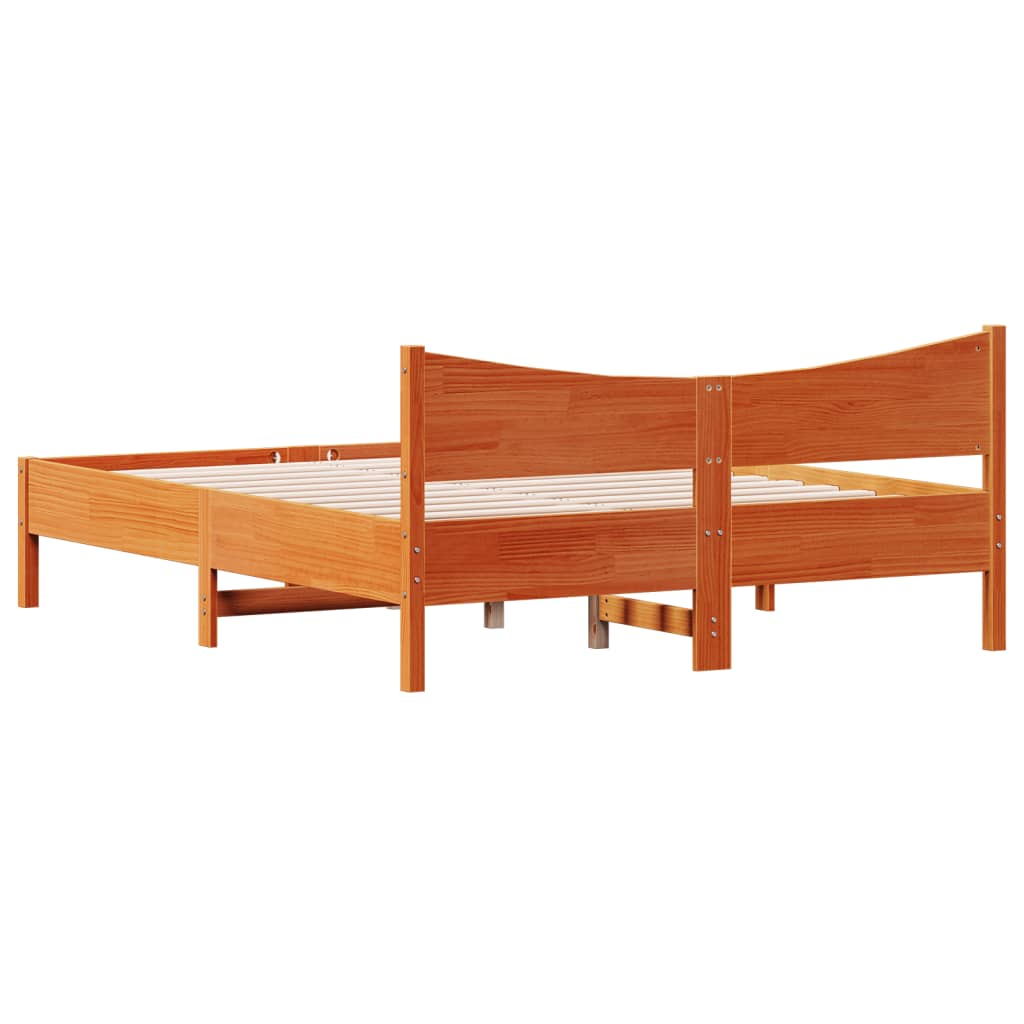 Cadre de lit sans matelas cire marron 150x200cm bois pin massif - XIOS