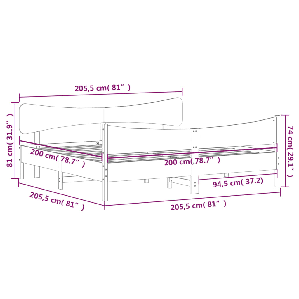 Cadre de lit sans matelas 200x200 cm bois massif de pin - XIOS