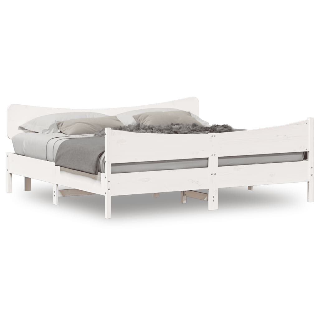Cadre de lit sans matelas blanc 200x200 cm bois massif de pin - XIOS