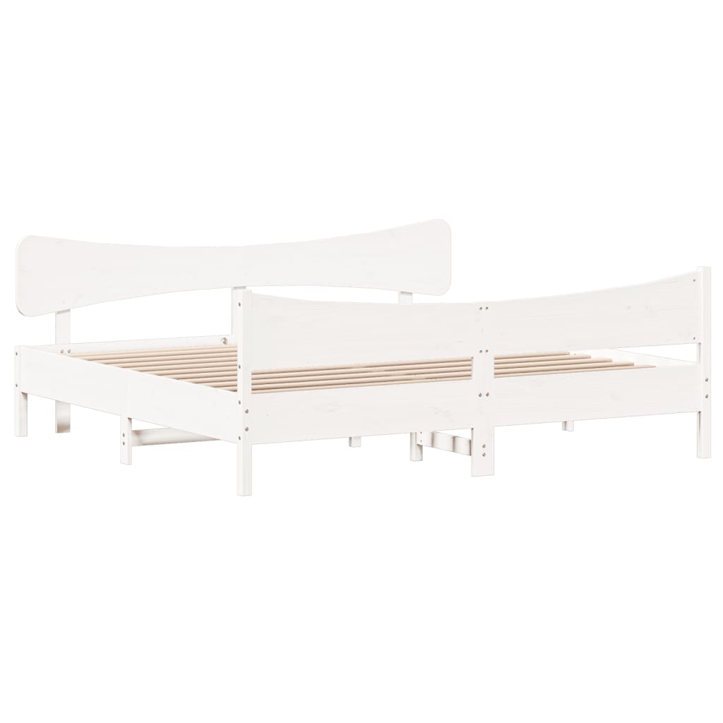 Cadre de lit sans matelas blanc 200x200 cm bois massif de pin - XIOS