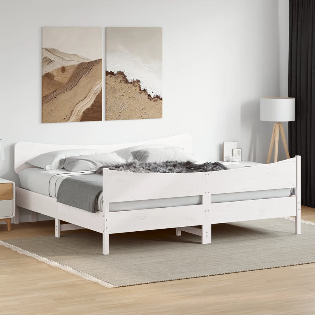 Cadre de lit sans matelas blanc 200x200 cm bois massif de pin - XIOS