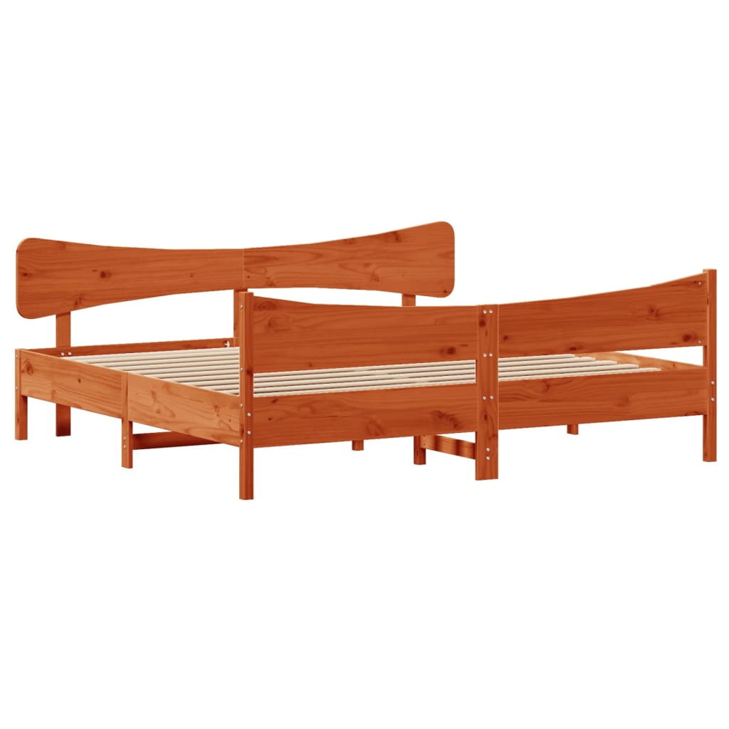 Cadre de lit sans matelas cire marron 200x200cm bois pin massif - XIOS