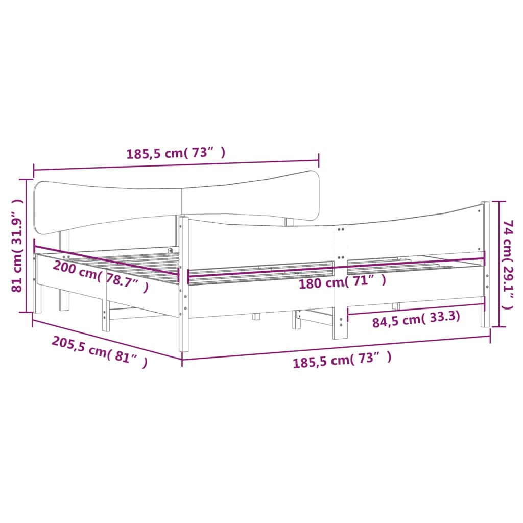 Cadre de lit sans matelas blanc 180x200 cm bois massif de pin - XIOS