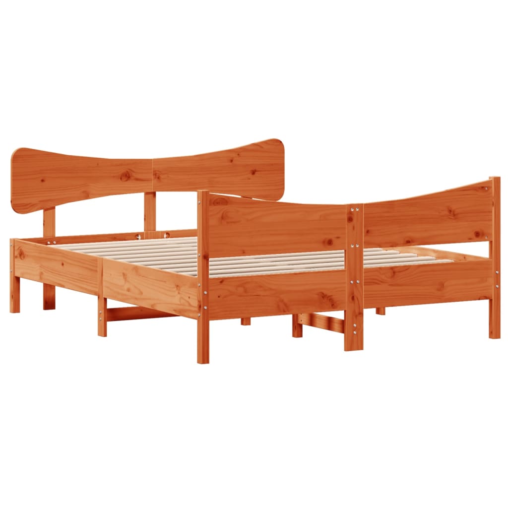 Cadre de lit sans matelas cire marron 160x200cm bois pin massif - XIOS