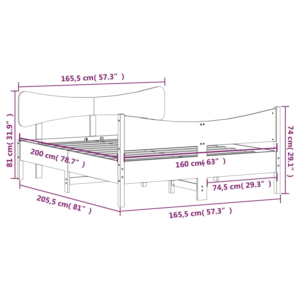 Cadre de lit sans matelas cire marron 160x200cm bois pin massif - XIOS