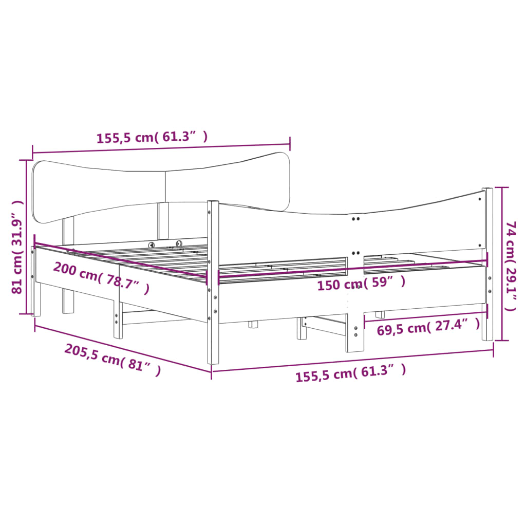 Cadre de lit sans matelas blanc 150x200 cm bois de pin massif - XIOS