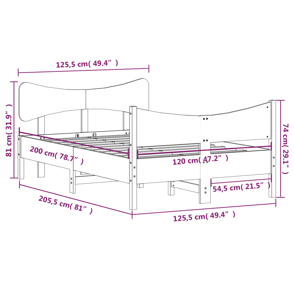 Cadre de lit sans matelas 120x200 cm bois de pin massif - XIOS
