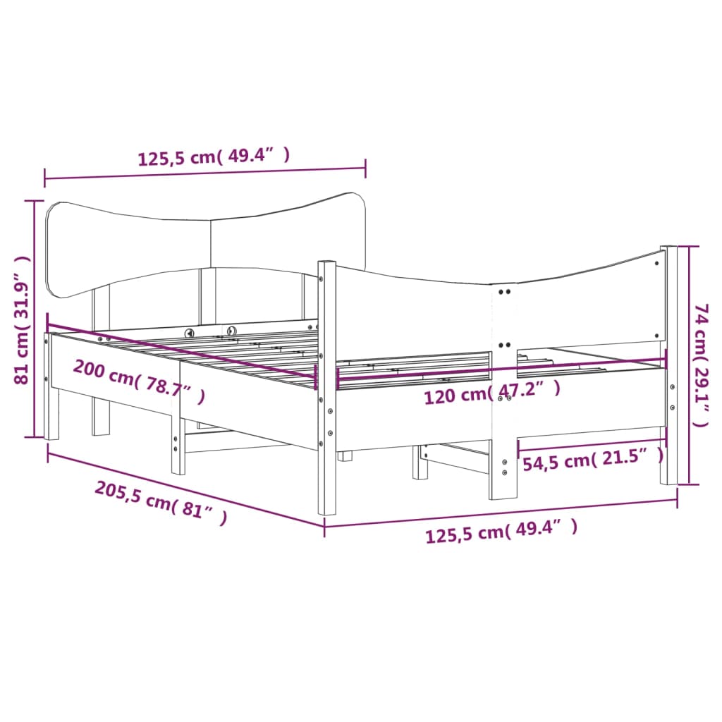 Cadre de lit sans matelas cire marron 120x200cm bois pin massif - XIOS