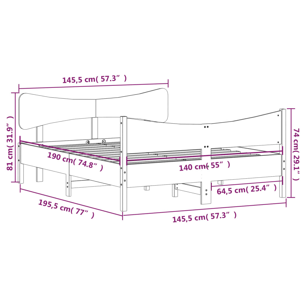 Cadre de lit sans matelas blanc 140x190 cm bois de pin massif - XIOS