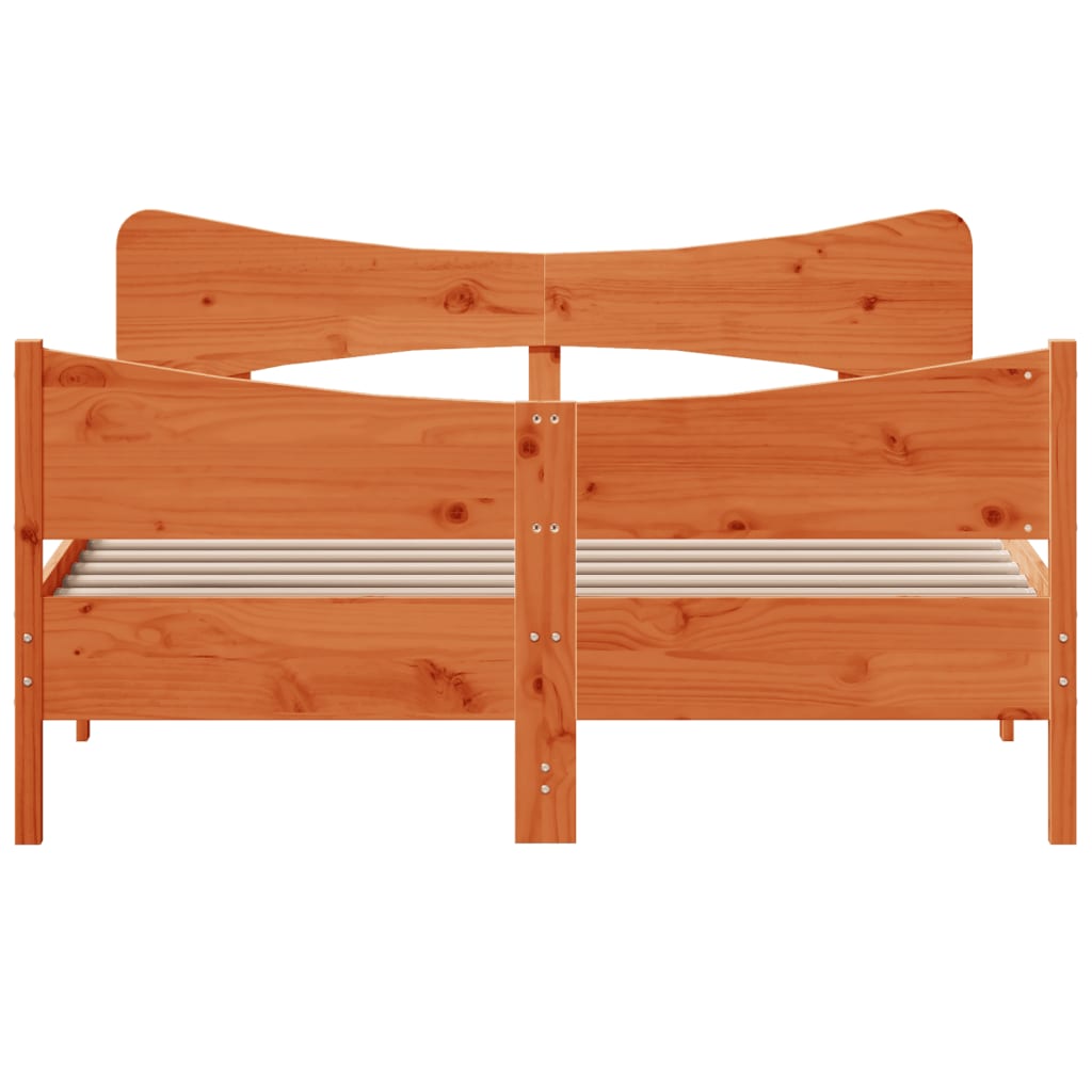 Cadre de lit sans matelas cire marron 135x190cm bois pin massif - XIOS