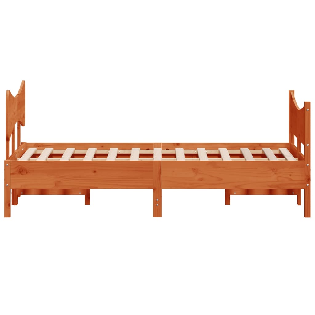 Cadre de lit sans matelas cire marron 135x190cm bois pin massif - XIOS