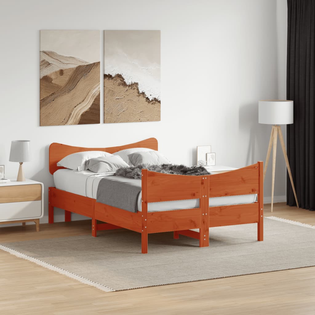 Cadre de lit sans matelas cire marron 120x190cm bois pin massif - XIOS