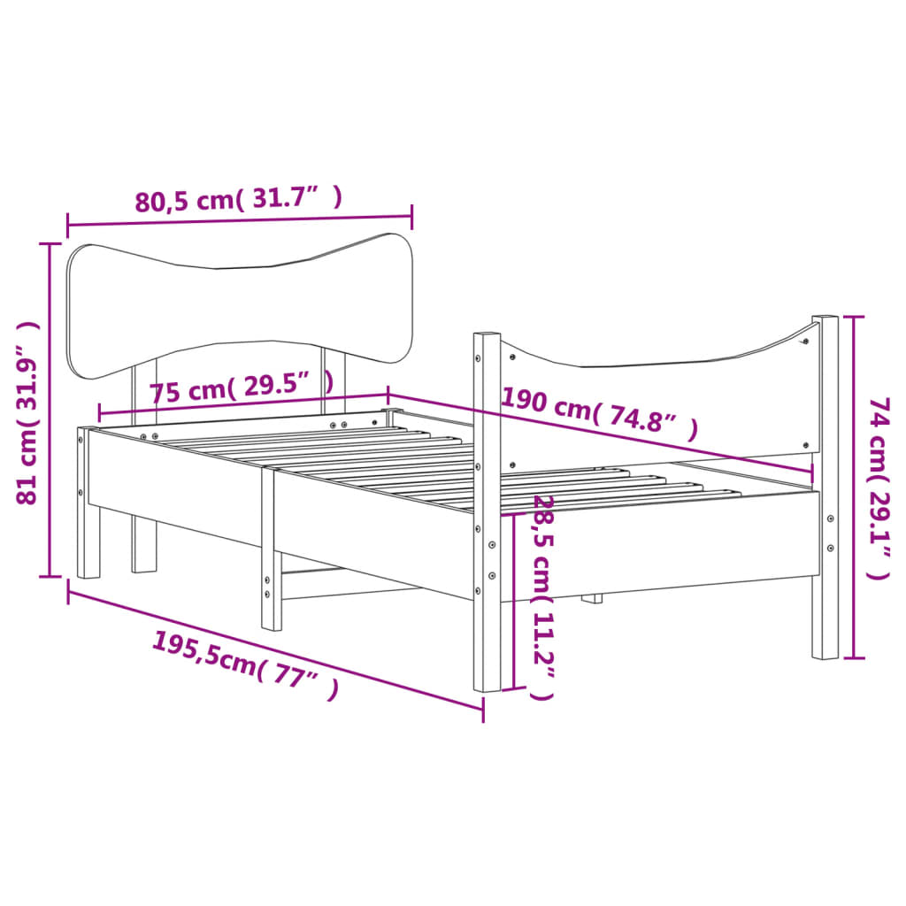 Cadre de lit sans matelas cire marron 75x190 cm bois pin massif - XIOS