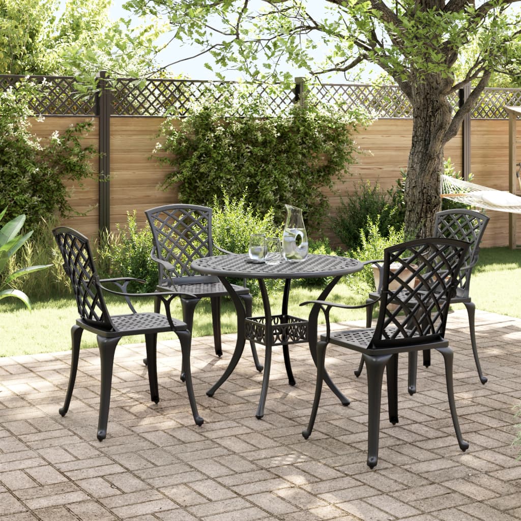 Ensemble à manger de jardin 5 pcs noir aluminium coulé