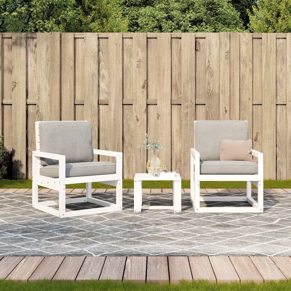 Salon de jardin 3 pcs blanc bois massif de pin - XIOS