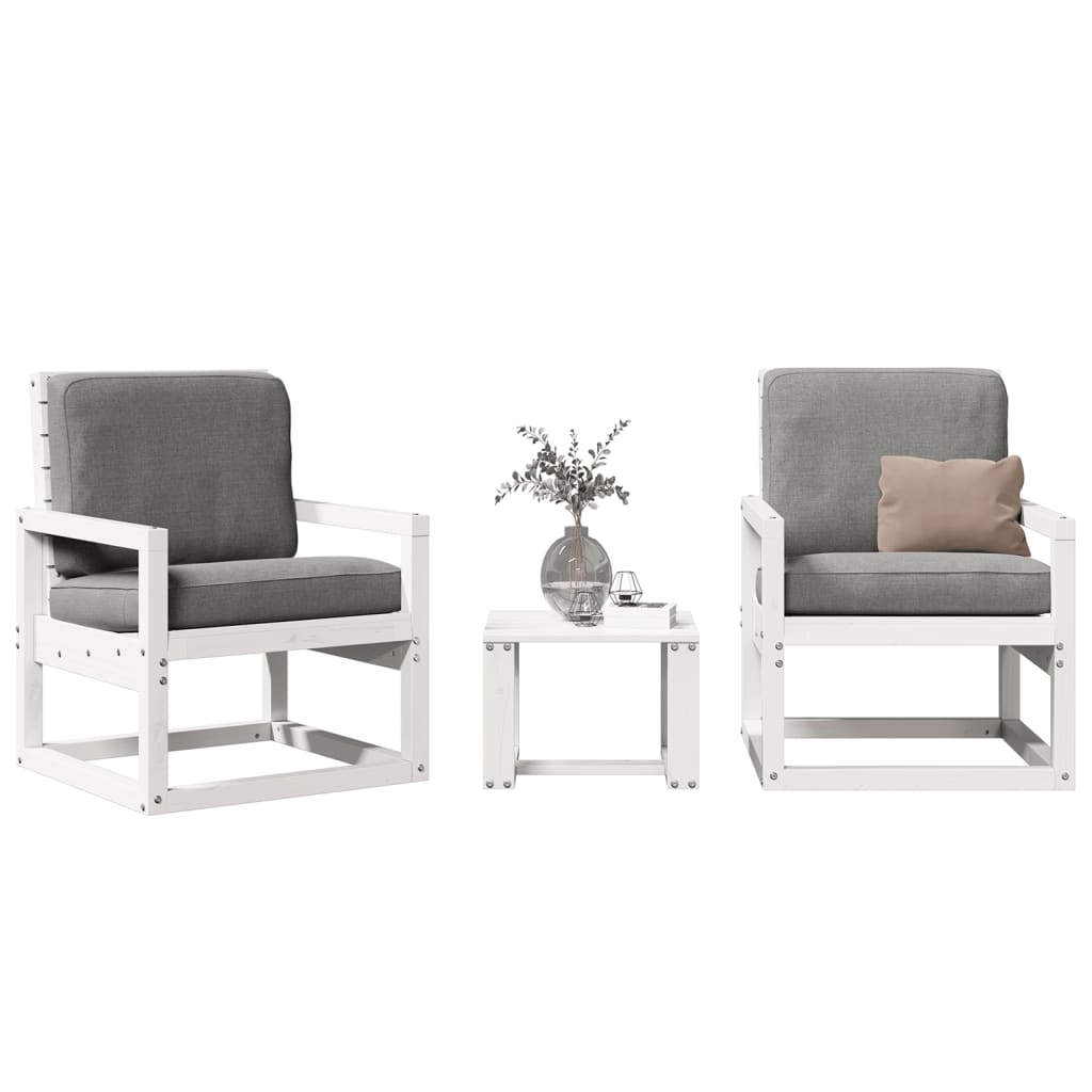 Salon de jardin 3 pcs blanc bois massif de pin - XIOS