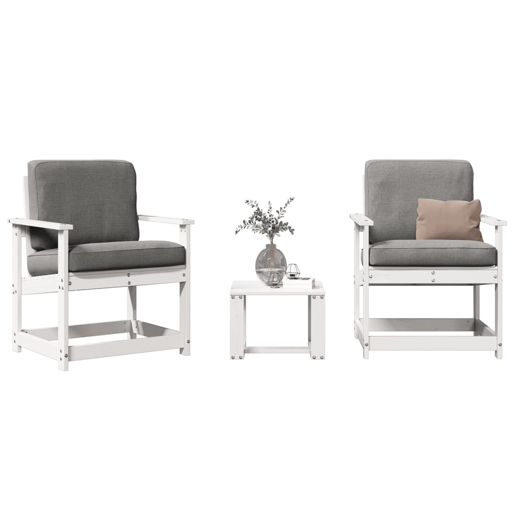 Salon de jardin 3 pcs blanc bois massif de pin Chaises de jardin vidaXL