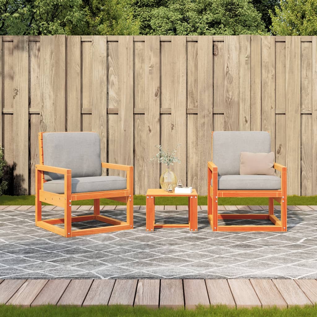 Salon de jardin 3 pcs cire marron bois de pin massif - XIOS