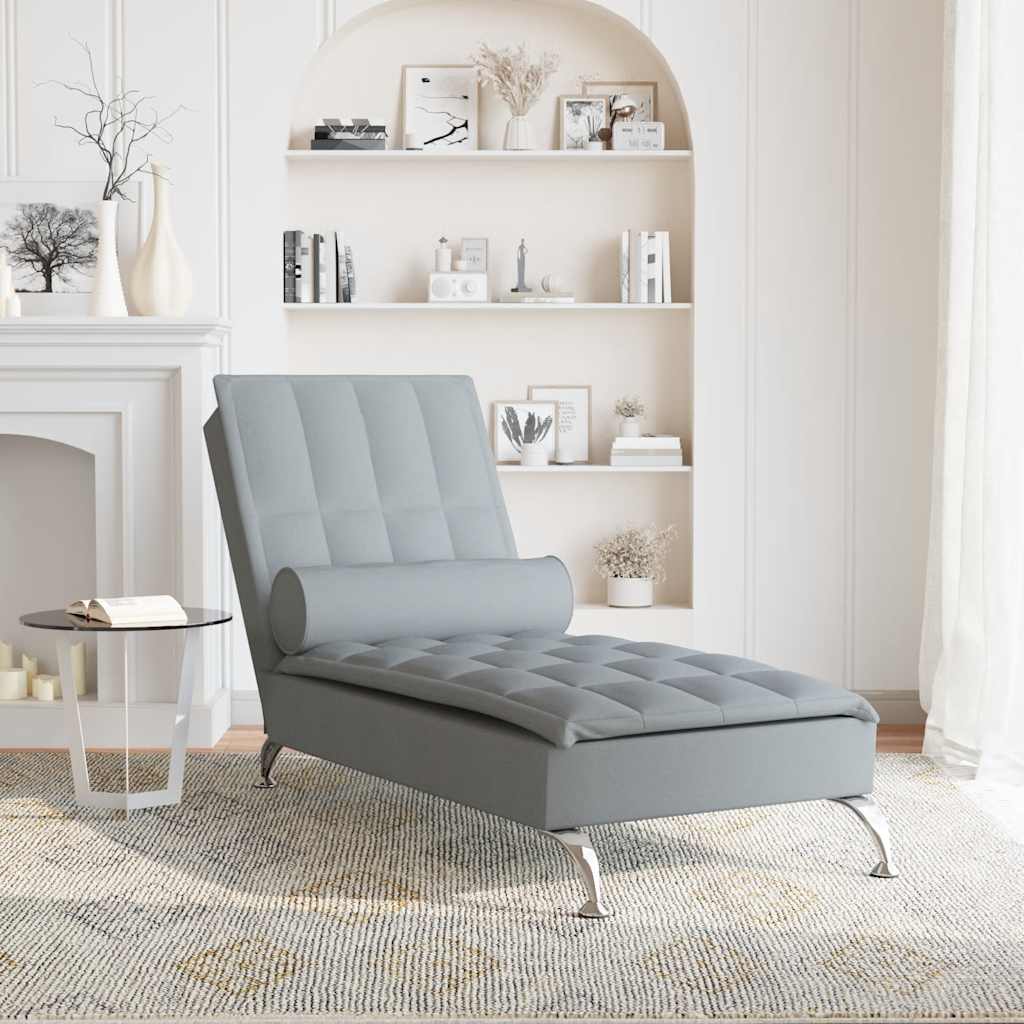 Chaise longue de massage avec traversin gris clair tissu - XIOS