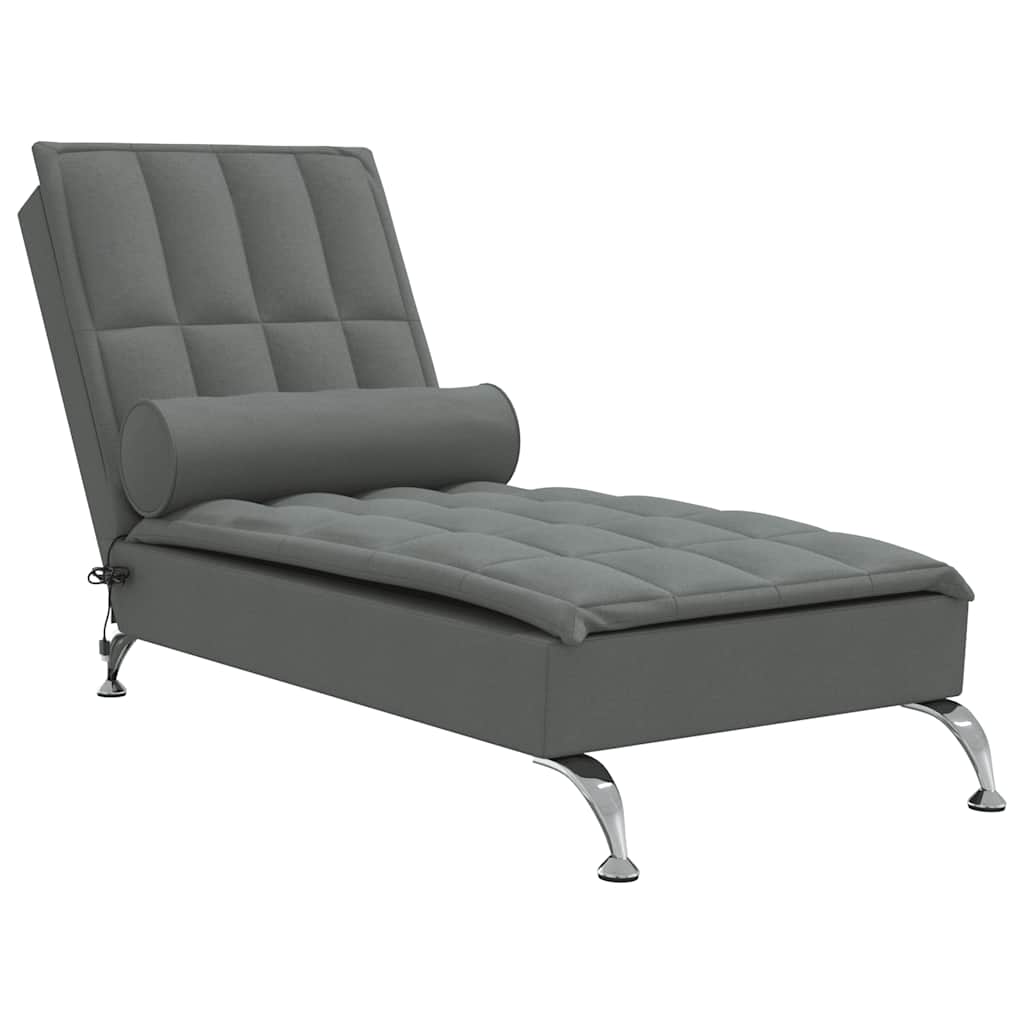 Chaise longue de massage avec traversin gris foncé tissu - XIOS