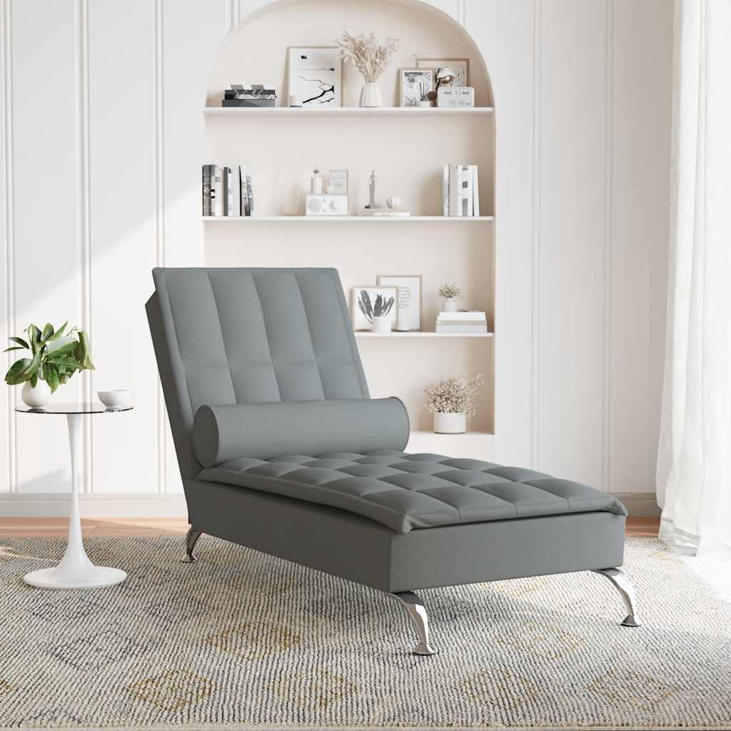 Chaise longue de massage avec traversin gris foncé tissu - XIOS