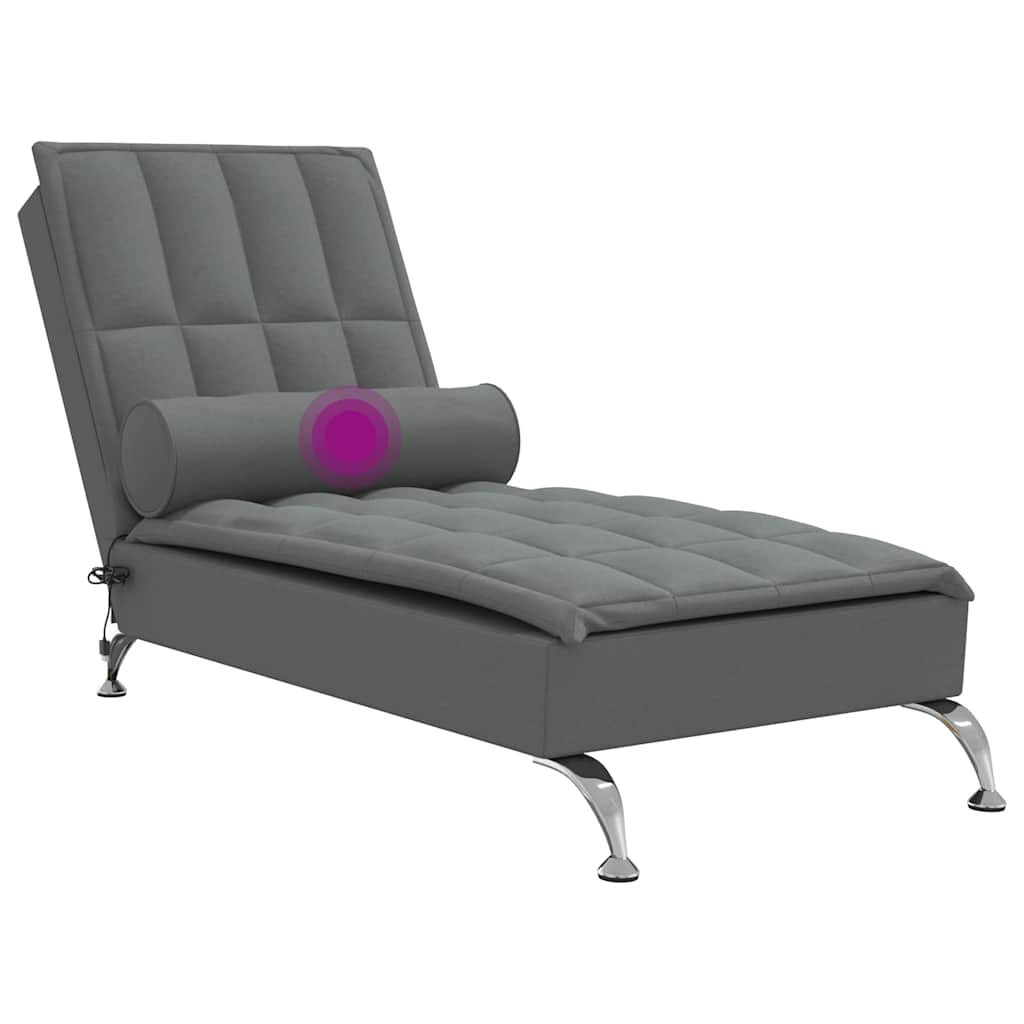 Chaise longue de massage avec traversin gris foncé tissu - XIOS