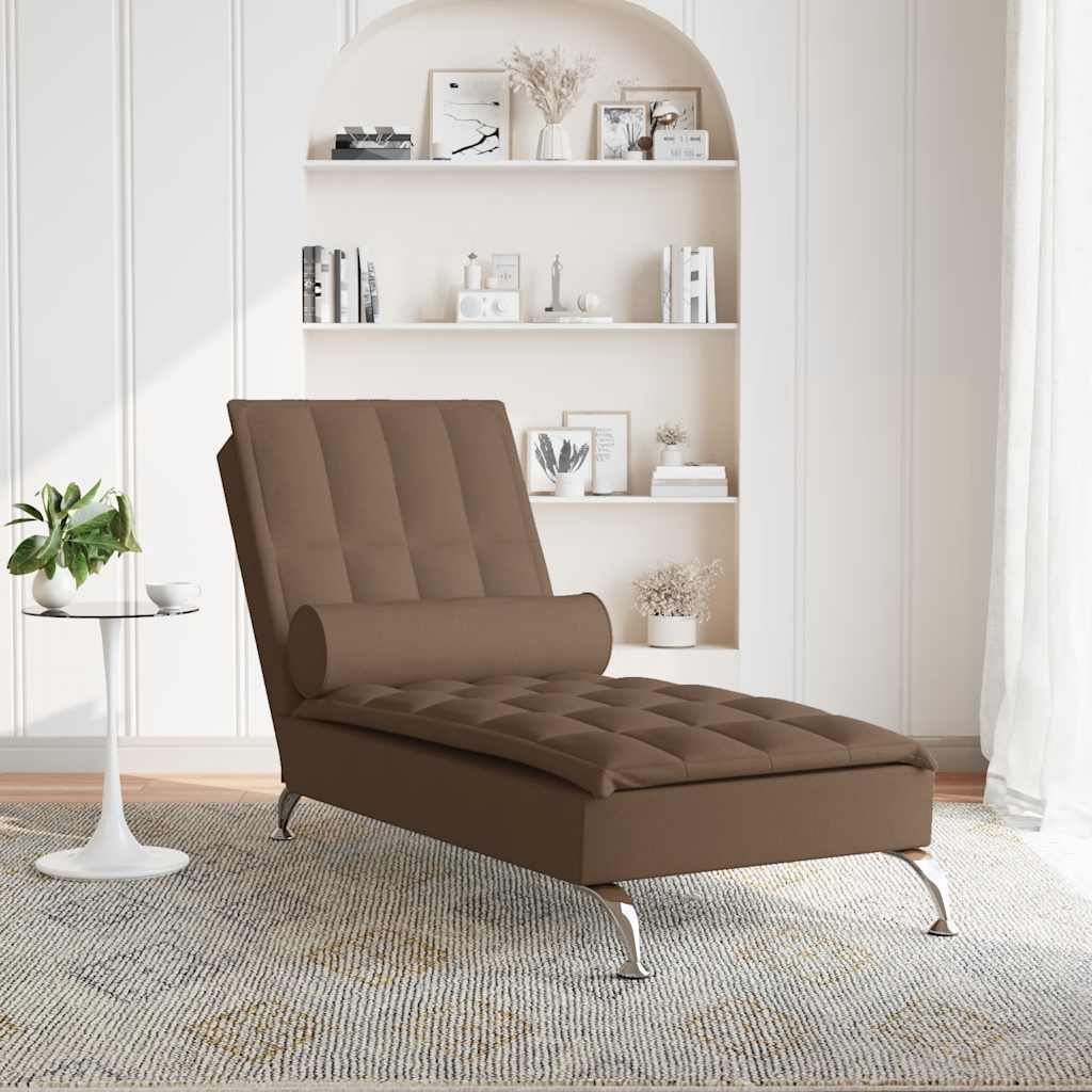 Chaise longue de massage avec traversin marron tissu - XIOS