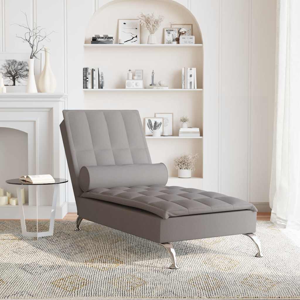 Chaise longue de massage avec traversin taupe tissu - XIOS