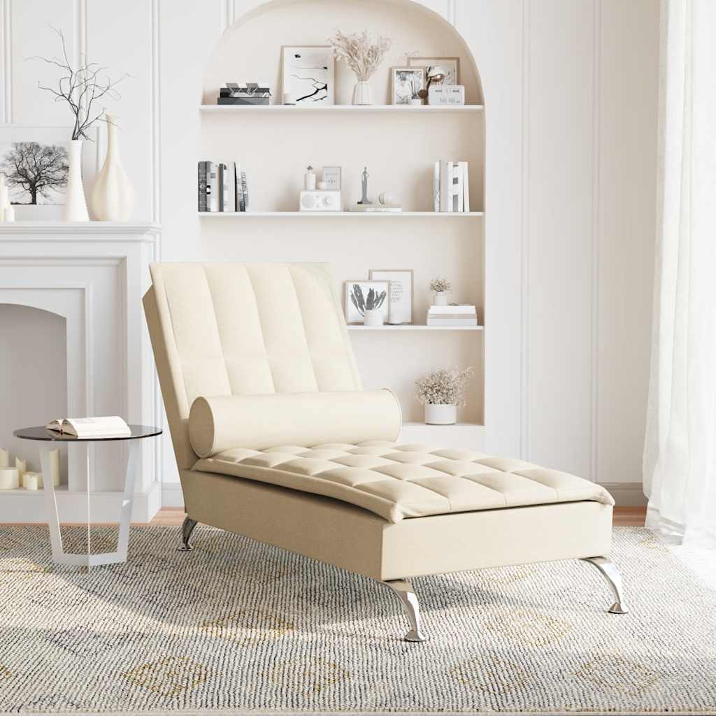 Chaise longue de massage avec traversin crème tissu - XIOS