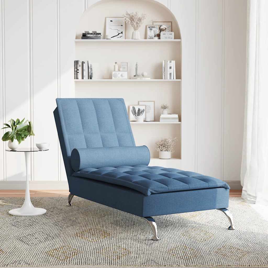 Chaise longue de massage avec traversin bleu tissu - XIOS