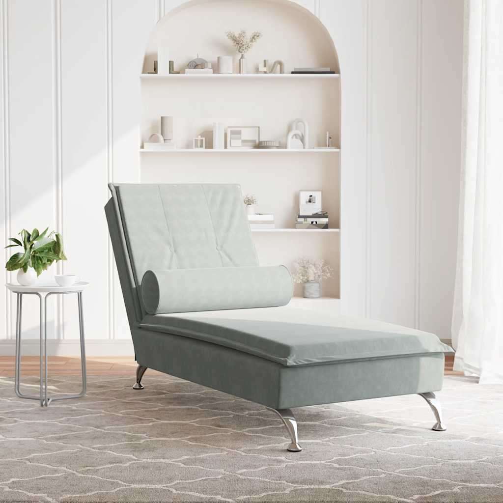 Chaise longue de massage avec traversin gris clair velours - XIOS